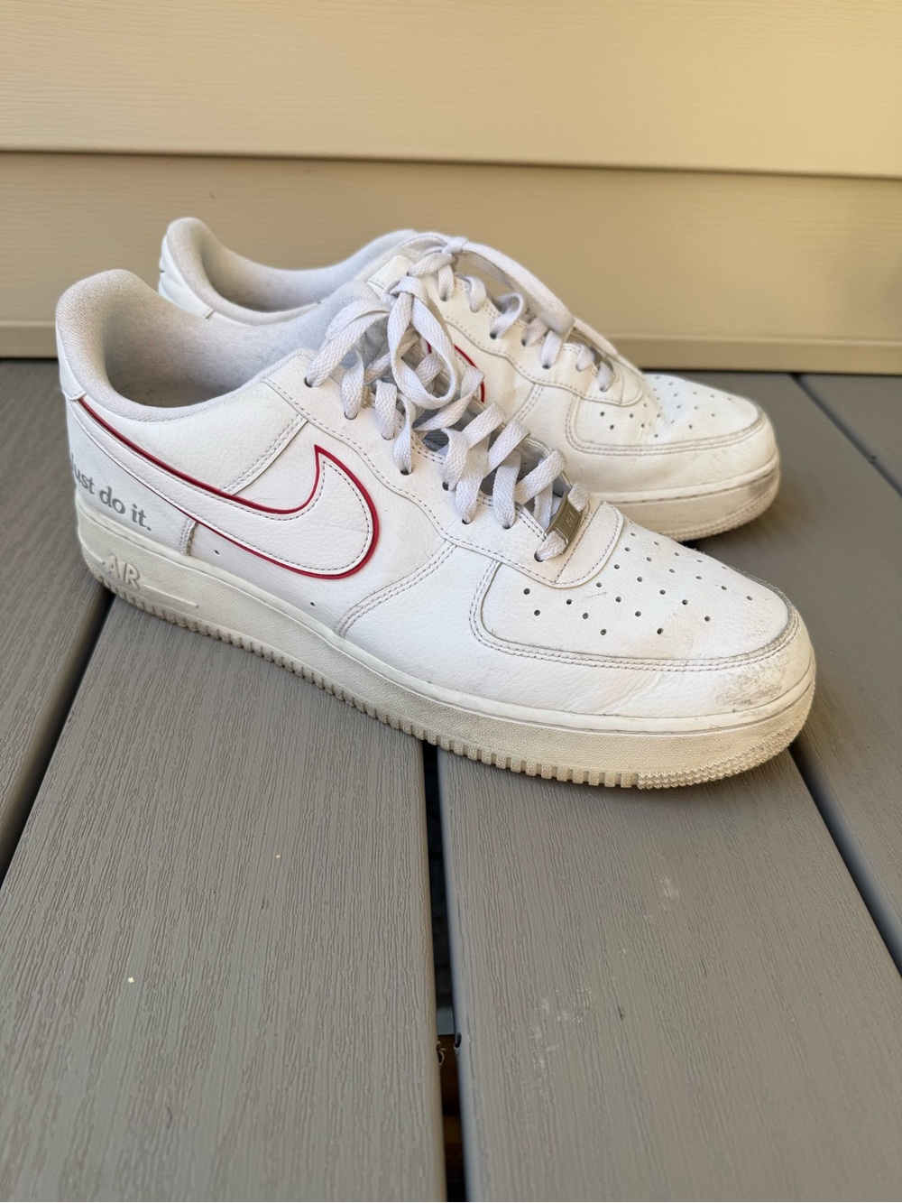 Nike Air Force 1 ‘07 Just Do It White Red Outline Men’s Size 14 Sneakers